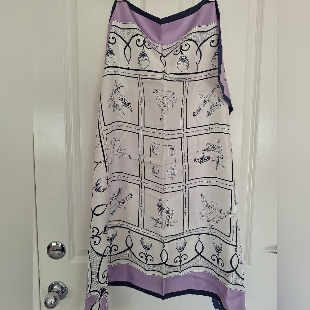 Vintage Ladies Golf Light Purple White Silk Scarf